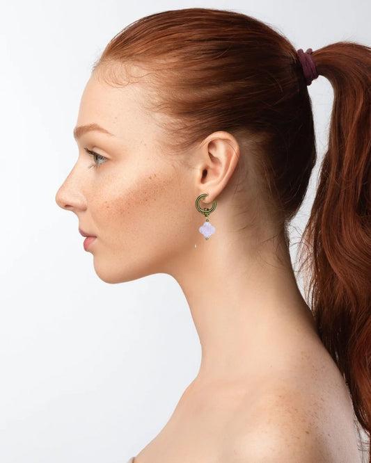 Rosenquarz-Creolen "Kleeblatt" - 1 Paar