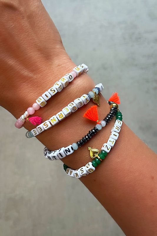 Buchstaben-Armband "Rosenquarz Mini“- personalisiert