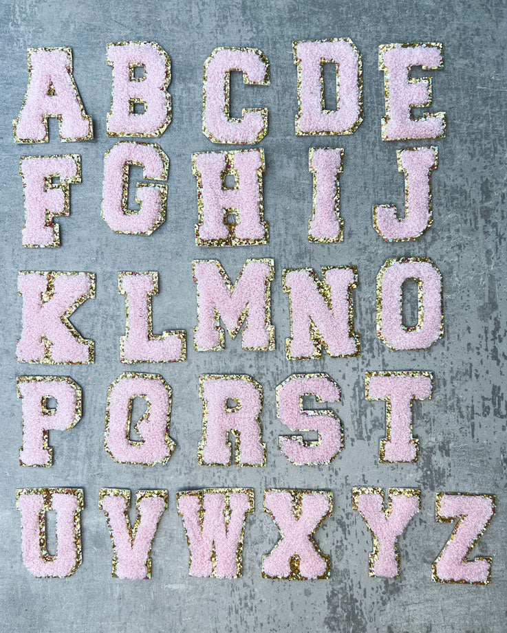 Glitzer-Buchstaben Aufnäher – rosa