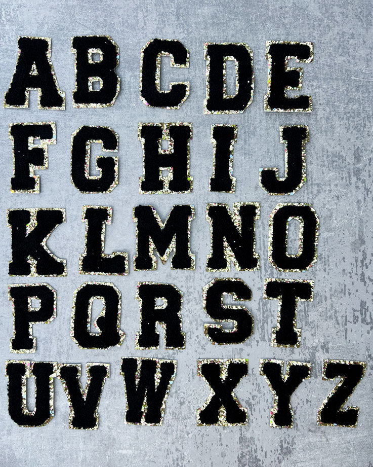 Glitzer-Buchstaben Aufnäher – schwarz