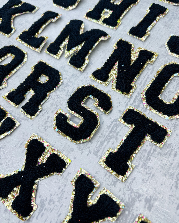 Glitzer-Buchstaben Aufnäher – schwarz