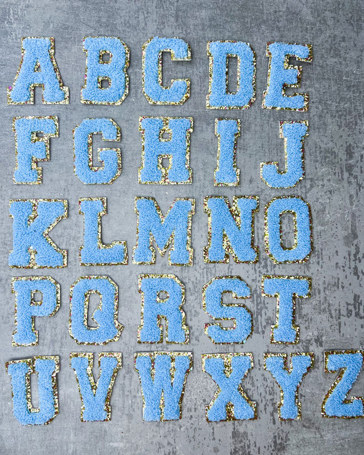 Glitzer-Buchstaben Aufnäher – hellblau