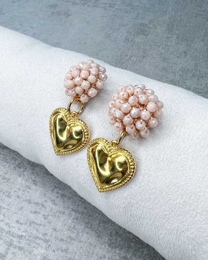 Perlen-Ohrringe "Shape of Heart, Beige" - 1 Paar