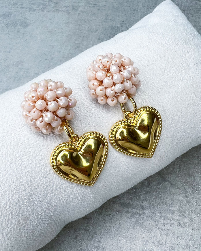 Perlen-Ohrringe "Shape of Heart, Beige" - 1 Paar