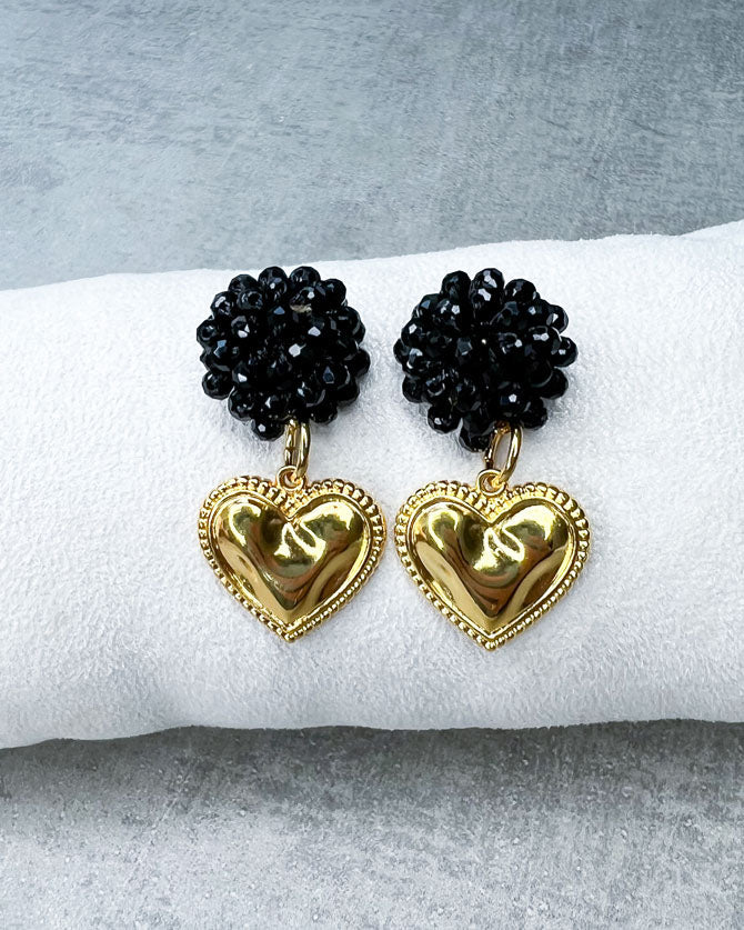 Perlen-Ohrringe "Shape of Heart, Black" - 1 Paar