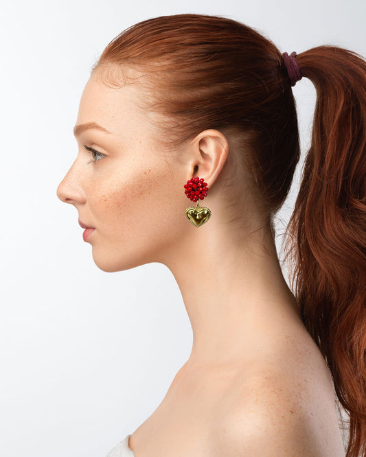 Perlen-Ohrringe "Shape of Heart, Red" - 1 Paar