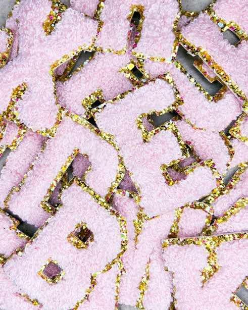 Glitzer-Buchstaben Aufnäher – rosa