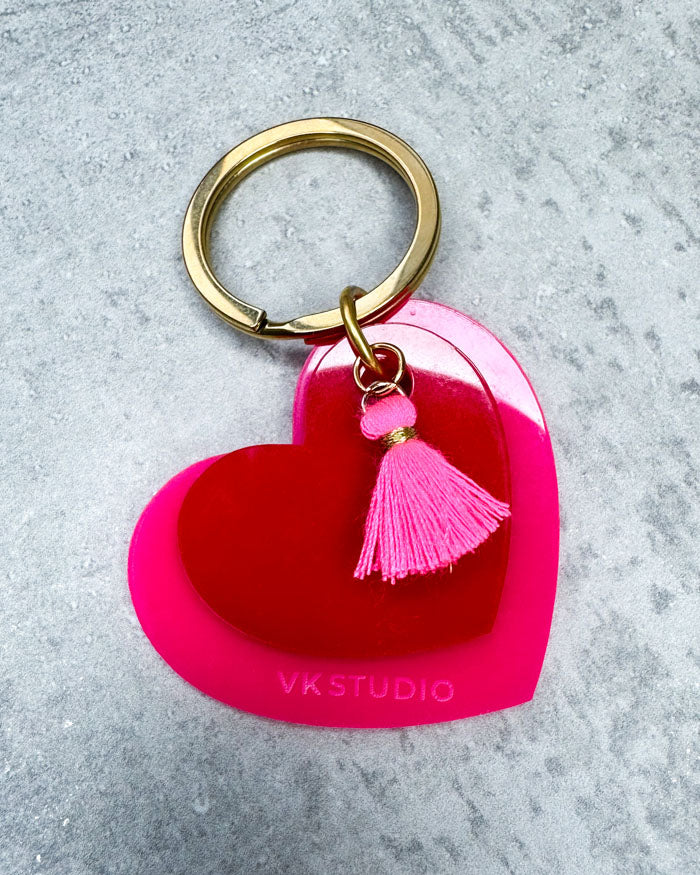 Schlüsselanhänger Herz mit Quaste "Pink und Rot"