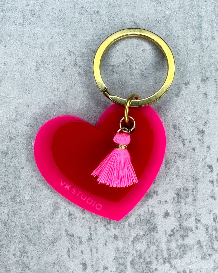 Schlüsselanhänger Herz mit Quaste "Pink und Rot"