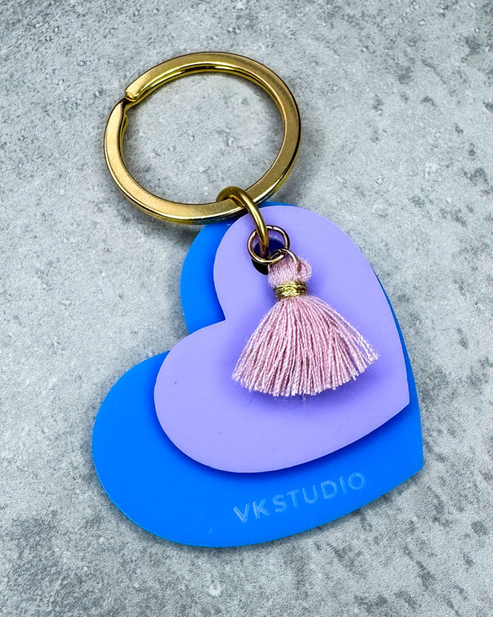 Schlüsselanhänger Herz mit Quaste "Blau und Lila"