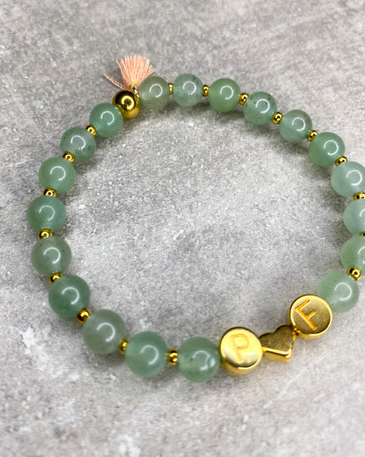 Heilstein-Armband, rund "Aventurin & Name"