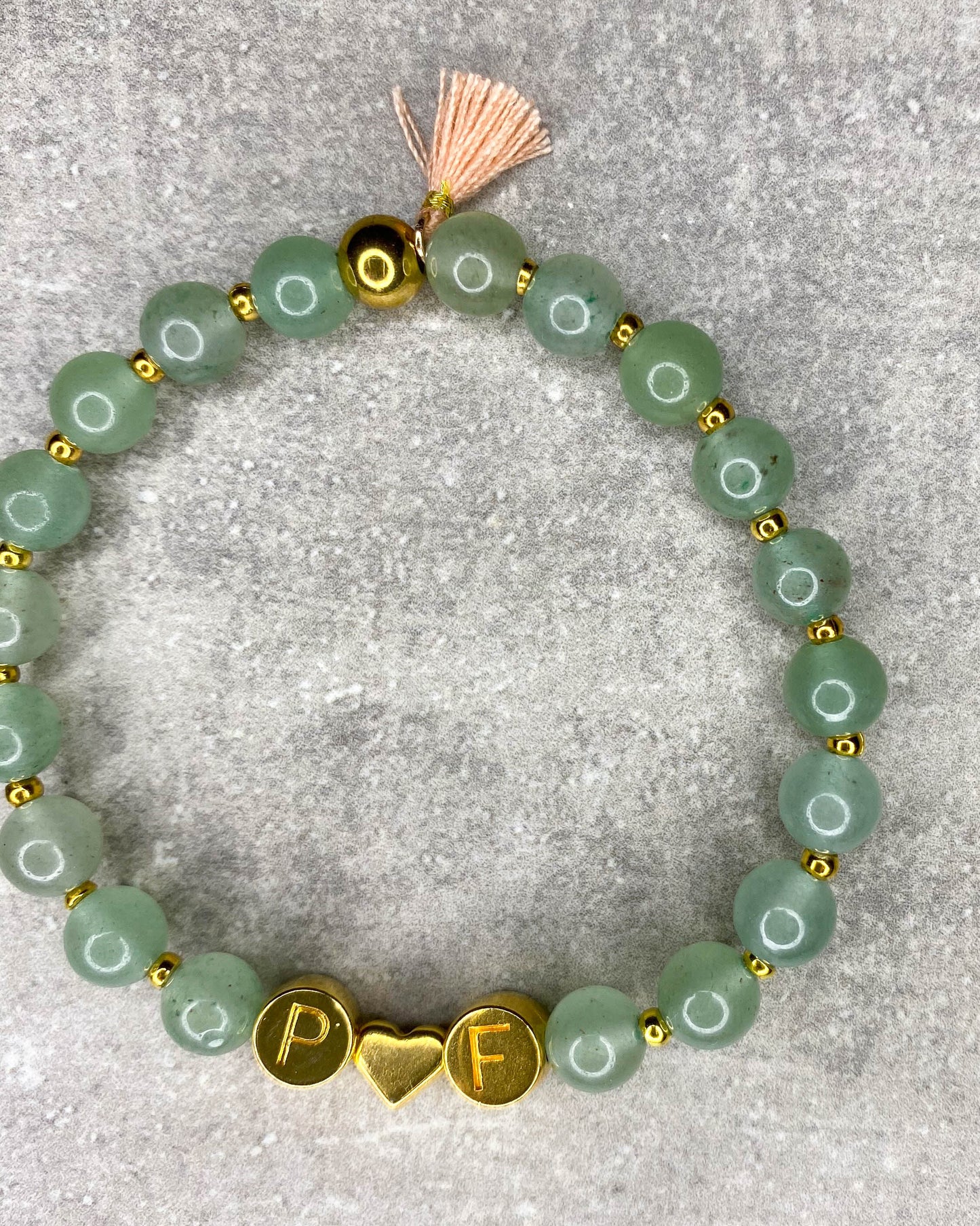 Heilstein-Armband, rund "Aventurin & Name"