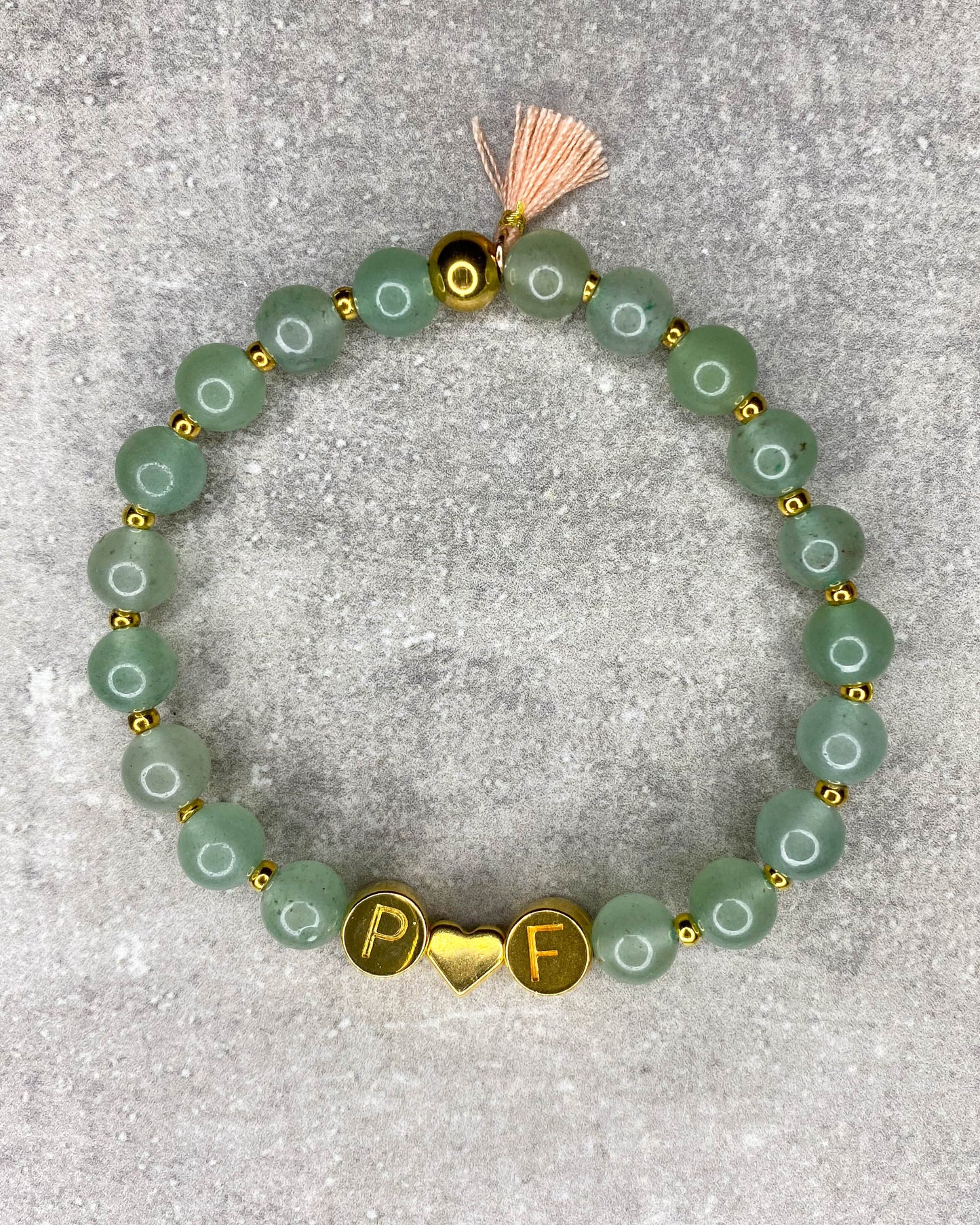 Heilstein-Armband, rund "Aventurin & Name"