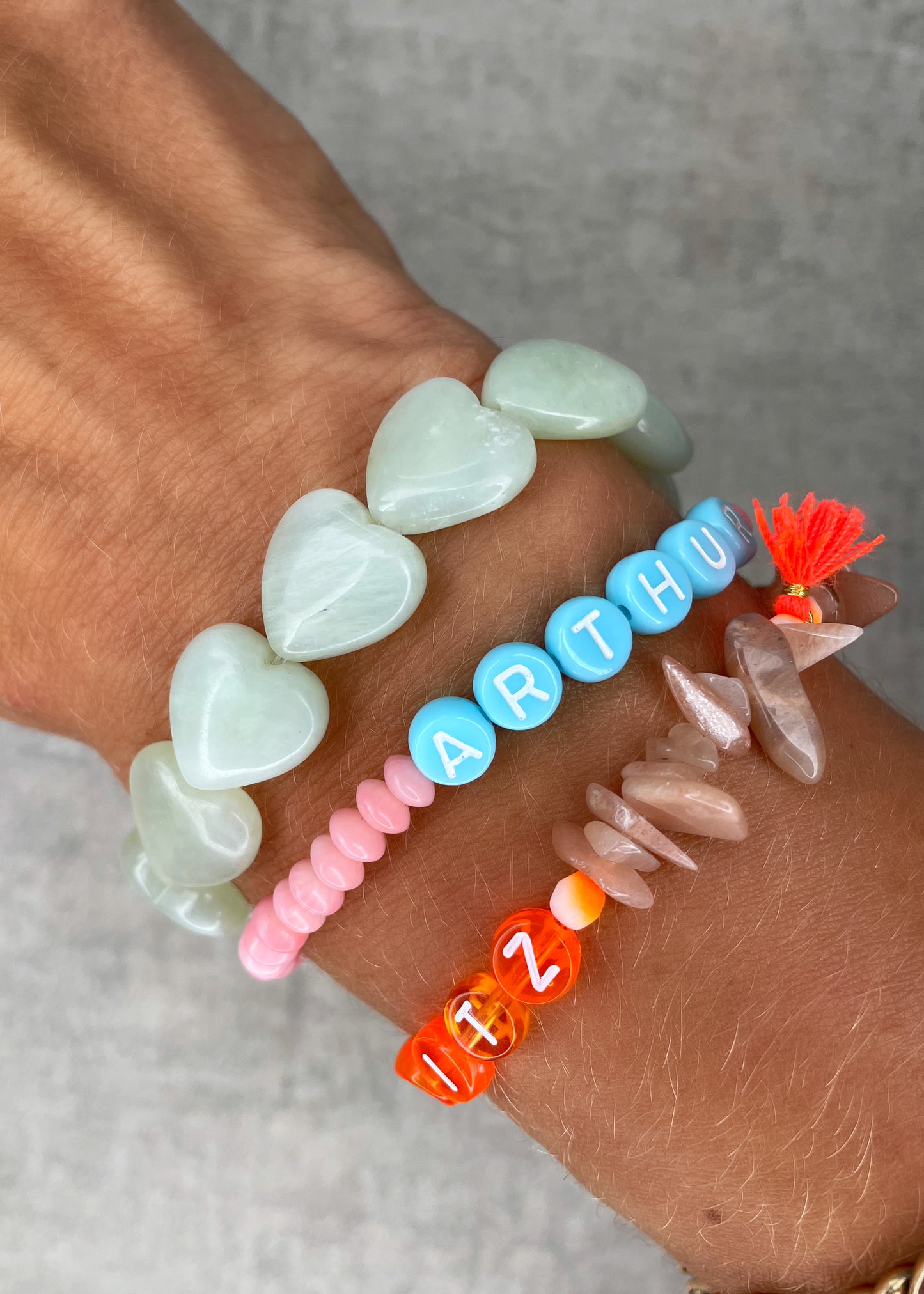 Heilstein-Armband, "Jade Herzen”
