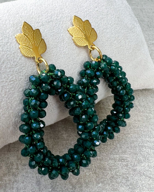 Facetten-Perlen Ohrringe "Green Leaves" - 1 Paar