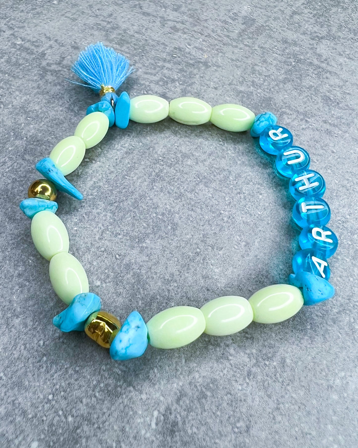 Healing Stone Bracelet "Malachite & Letters"