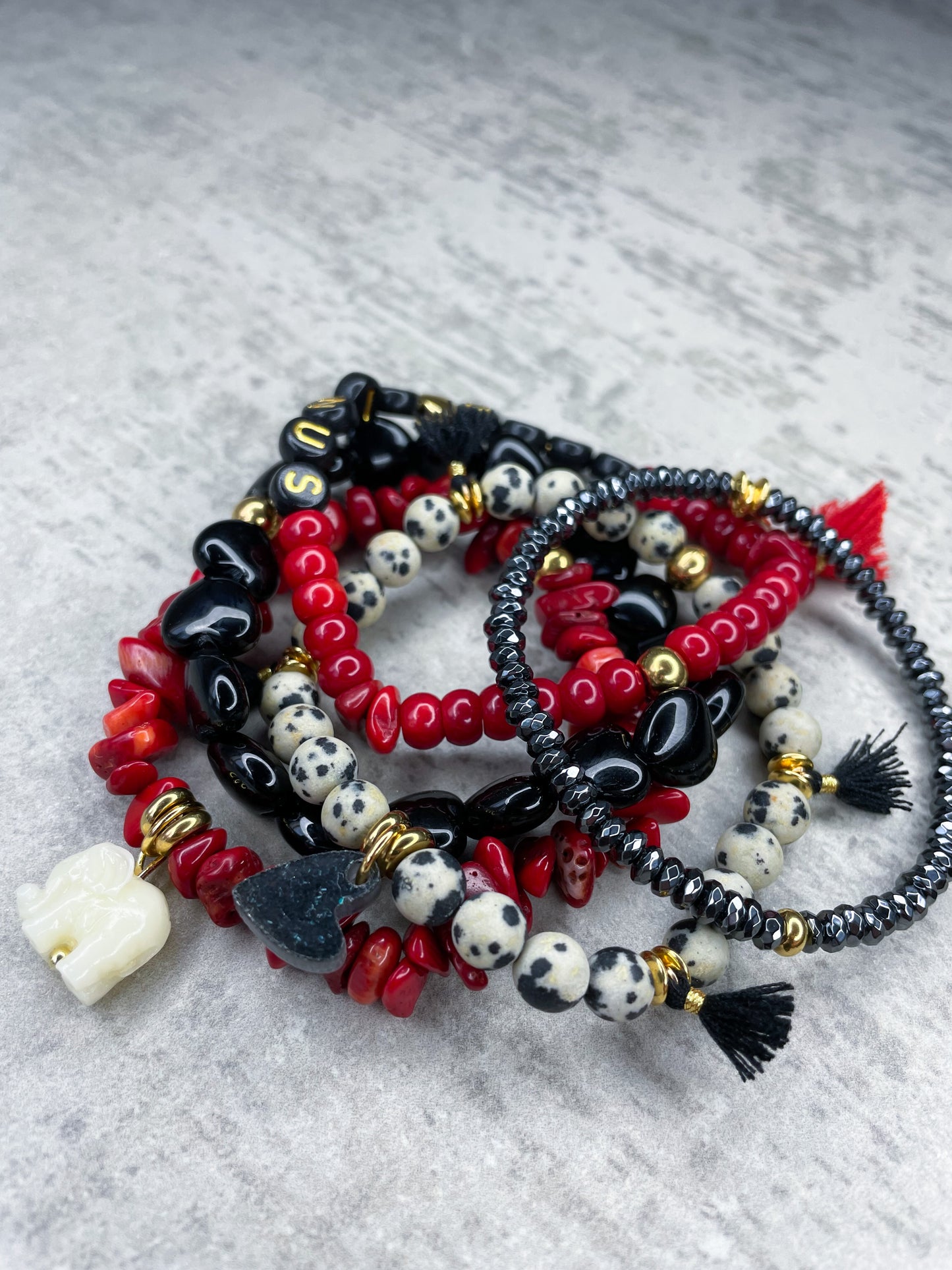 Healing Stone Bracelet, "Dalmatian Jasper & Heart Pendant”