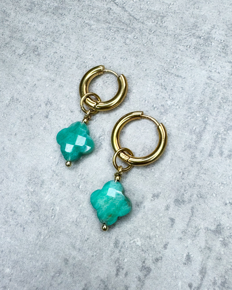 Amazonit-Creolen "Kleeblatt" - 1 Paar