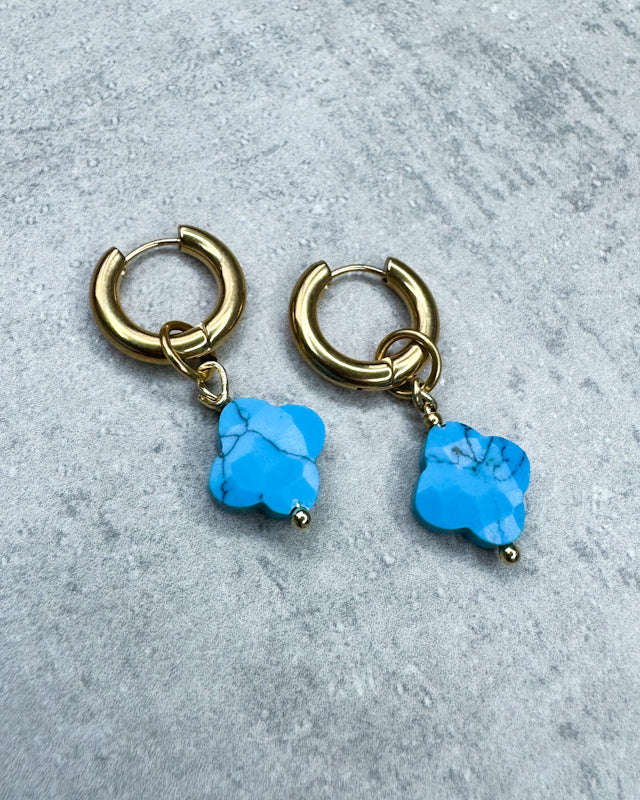 Türkis-Creolen "Kleeblatt" - 1 Paar