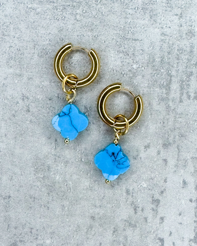 Türkis-Creolen "Kleeblatt" - 1 Paar