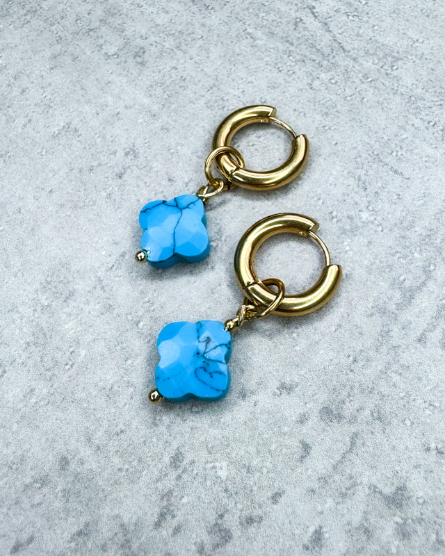 Türkis-Creolen "Kleeblatt" - 1 Paar