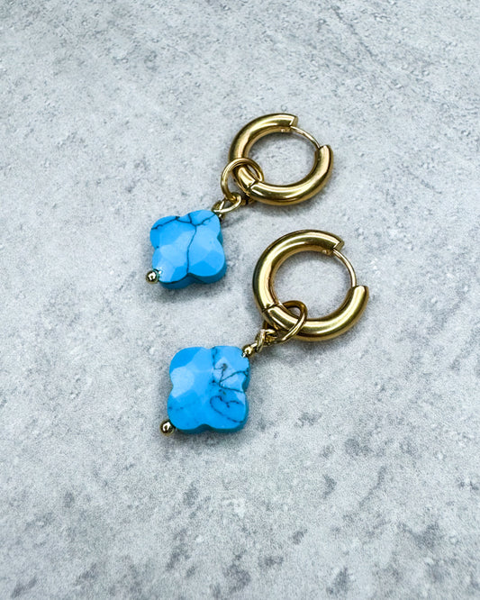 Türkis-Creolen "Kleeblatt" - 1 Paar