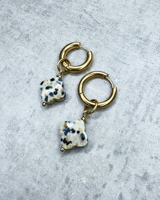 Dalmatiner-Jaspis-Creolen "Kleeblatt" - 1 Paar