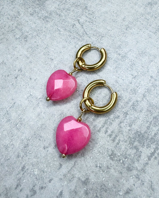 Jade-Ohrringe "Pink Hearts" - 1 Paar