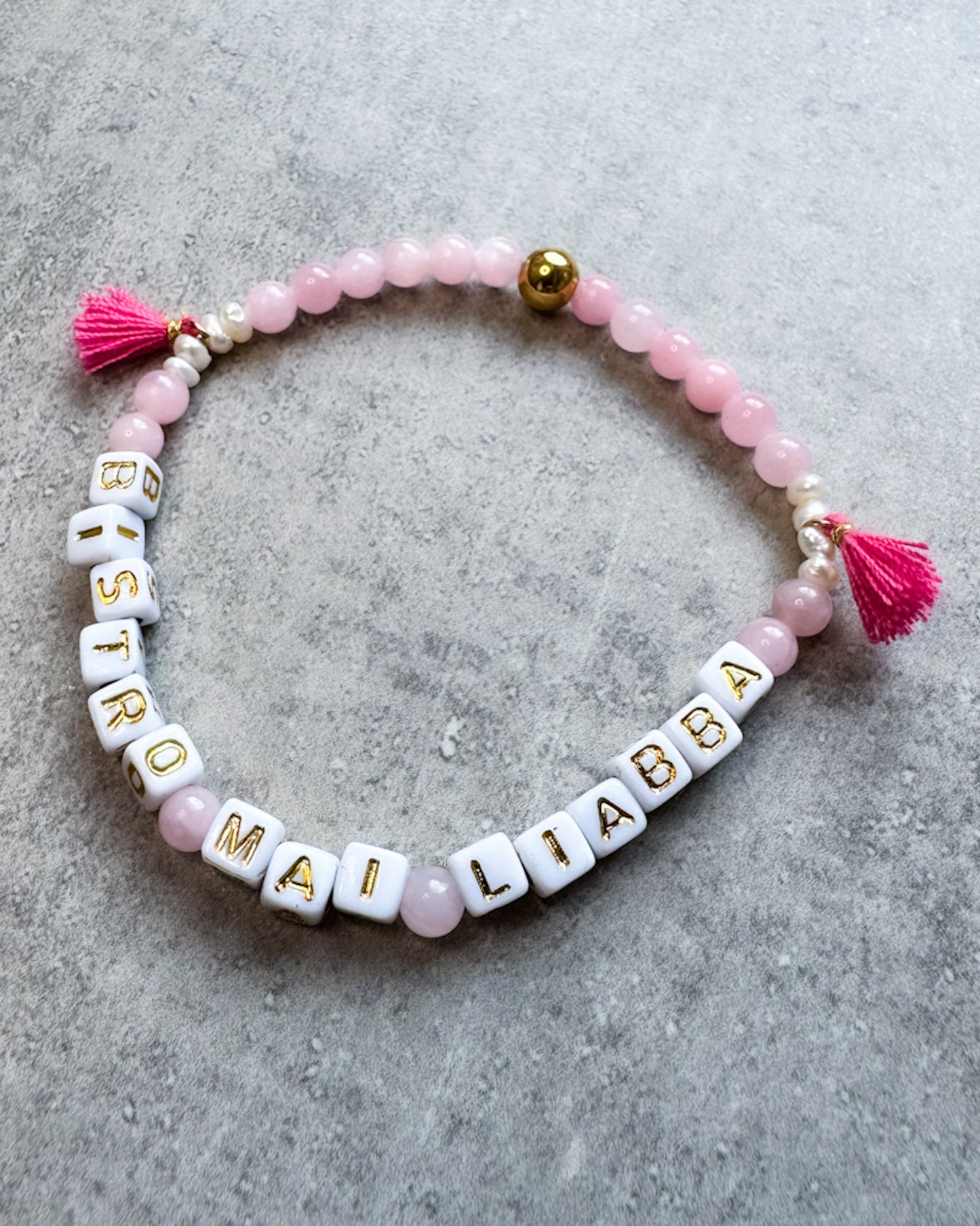 Buchstaben-Armband "Rosenquarz Mini“- personalisiert