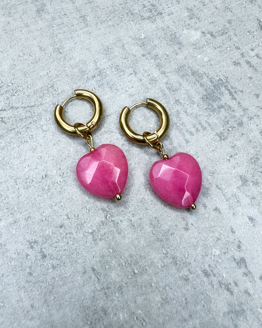 Jade-Ohrringe "Pink Hearts" - 1 Paar