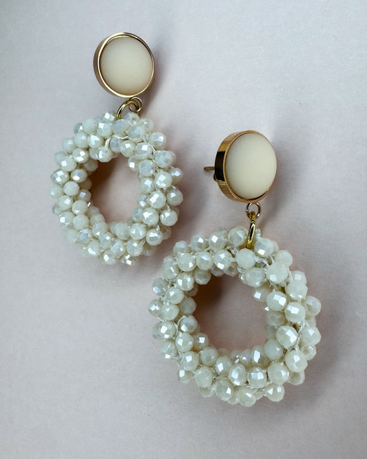 Facetten-Perlen Ohrringe "Off White" - 1 Paar