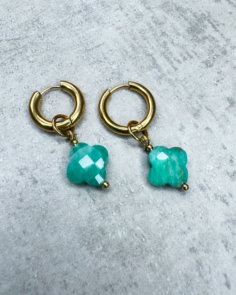 Amazonit-Creolen "Kleeblatt" - 1 Paar