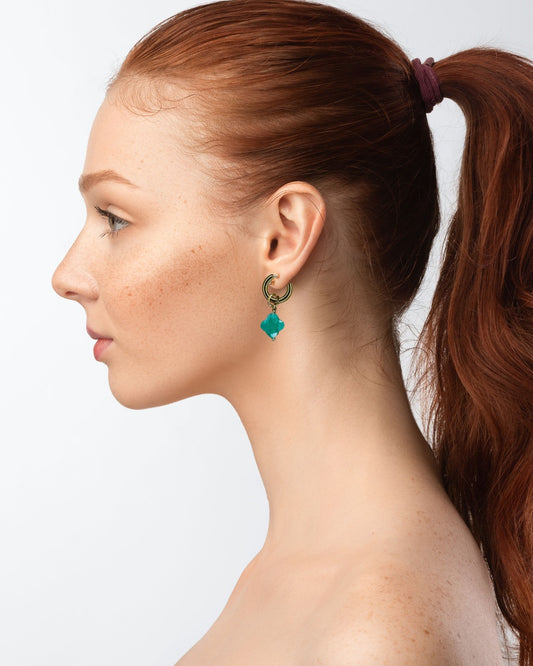 Amazonit-Creolen "Kleeblatt" - 1 Paar