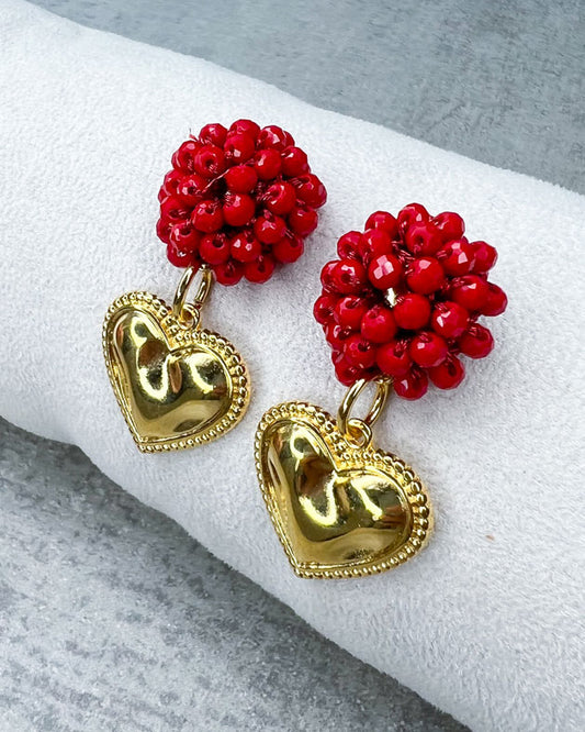 Perlen-Ohrringe "Shape of Heart, Red" - 1 Paar