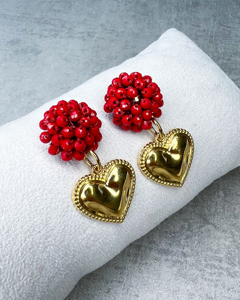 Perlen-Ohrringe "Shape of Heart, Red" - 1 Paar