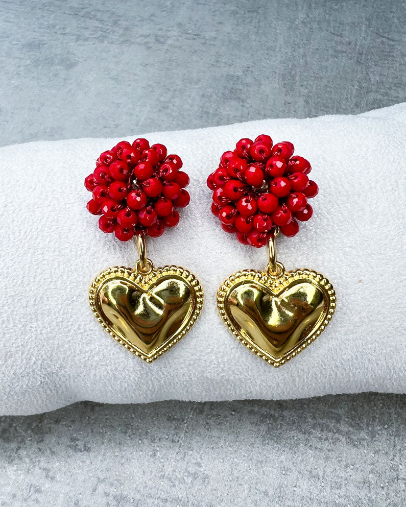 Perlen-Ohrringe "Shape of Heart, Red" - 1 Paar