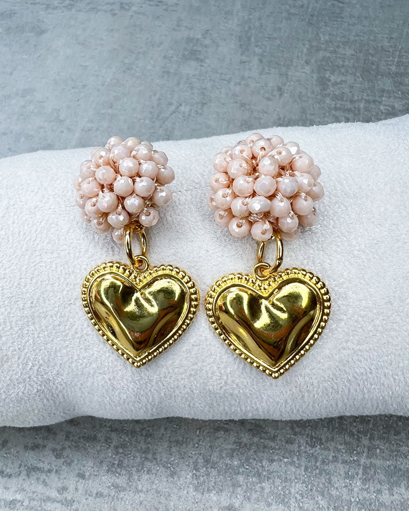 Perlen-Ohrringe "Shape of Heart, Beige" - 1 Paar