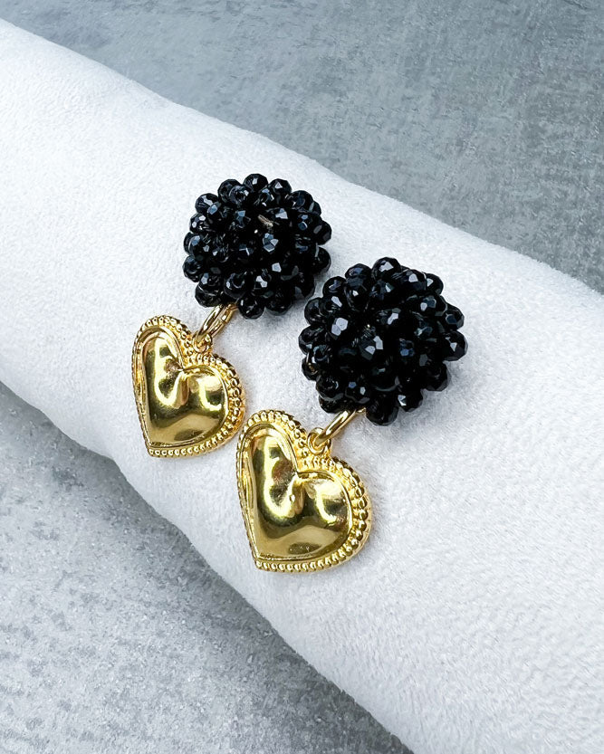 Perlen-Ohrringe "Shape of Heart, Black" - 1 Paar