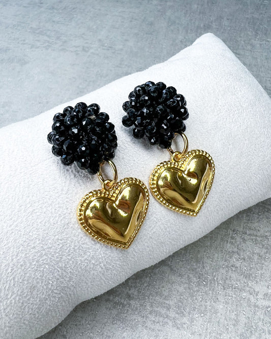 Perlen-Ohrringe "Shape of Heart, Black" - 1 Paar