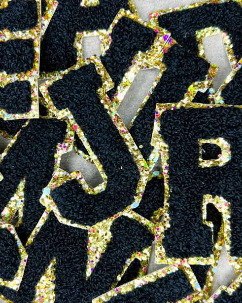 Glitzer-Buchstaben Aufnäher  – schwarz