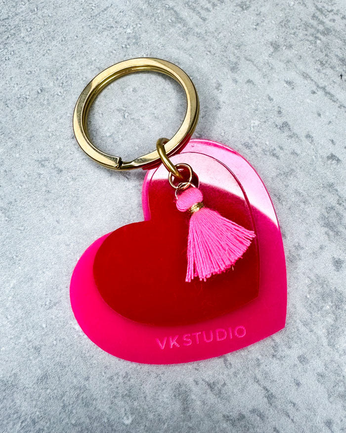 Schlüsselanhänger Herz mit Quaste "Pink und Rot"