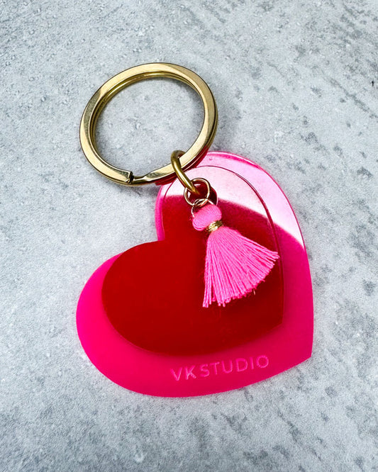 Schlüsselanhänger Herz mit Quaste "Pink und Rot"
