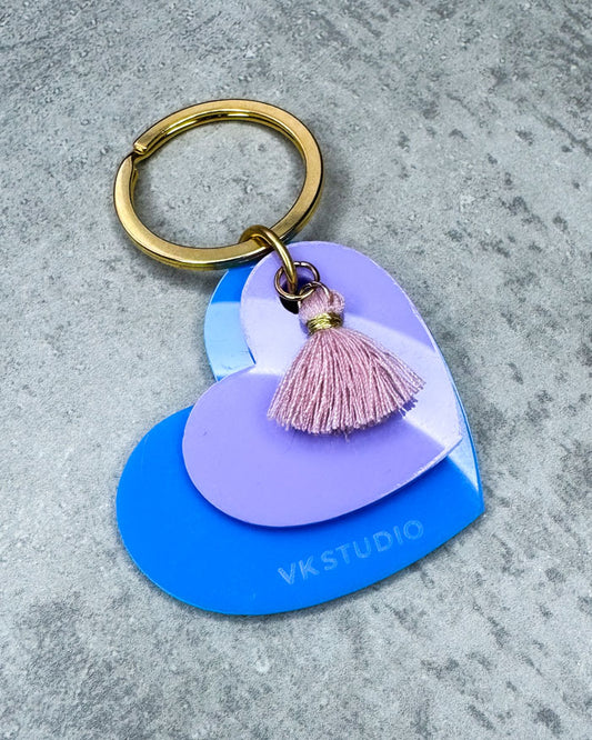 Schlüsselanhänger Herz mit Quaste "Blau und Lila"