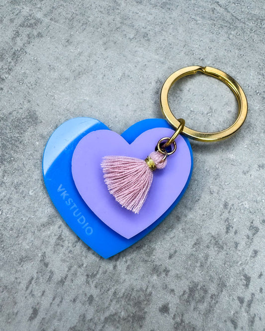 Schlüsselanhänger Herz mit Quaste "Blau und Lila"
