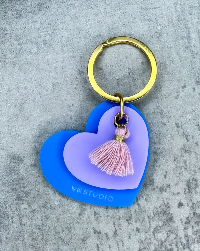 Schlüsselanhänger Herz mit Quaste "Blau und Lila"