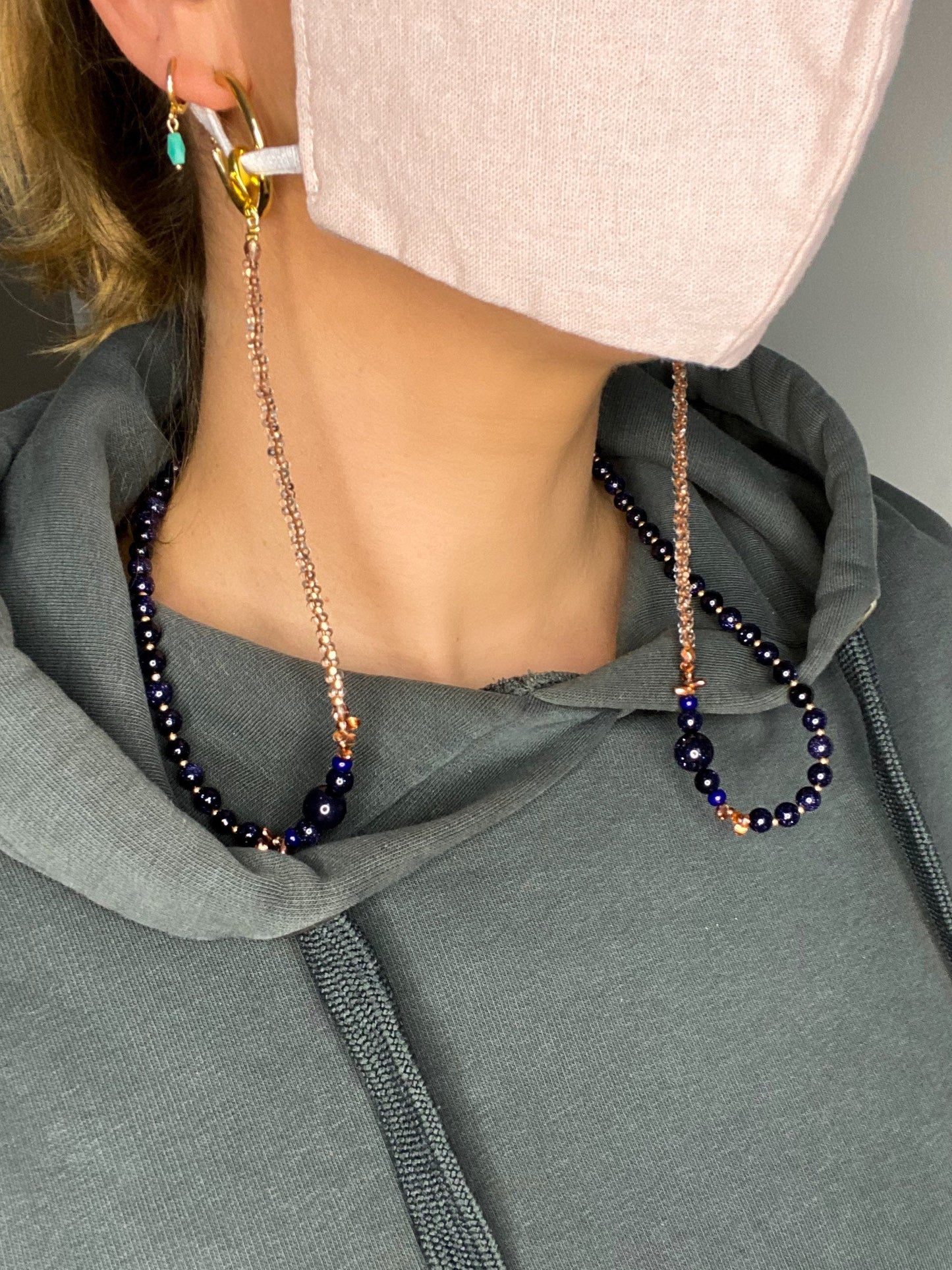 Glasses & face mask chain "Deep Blue"