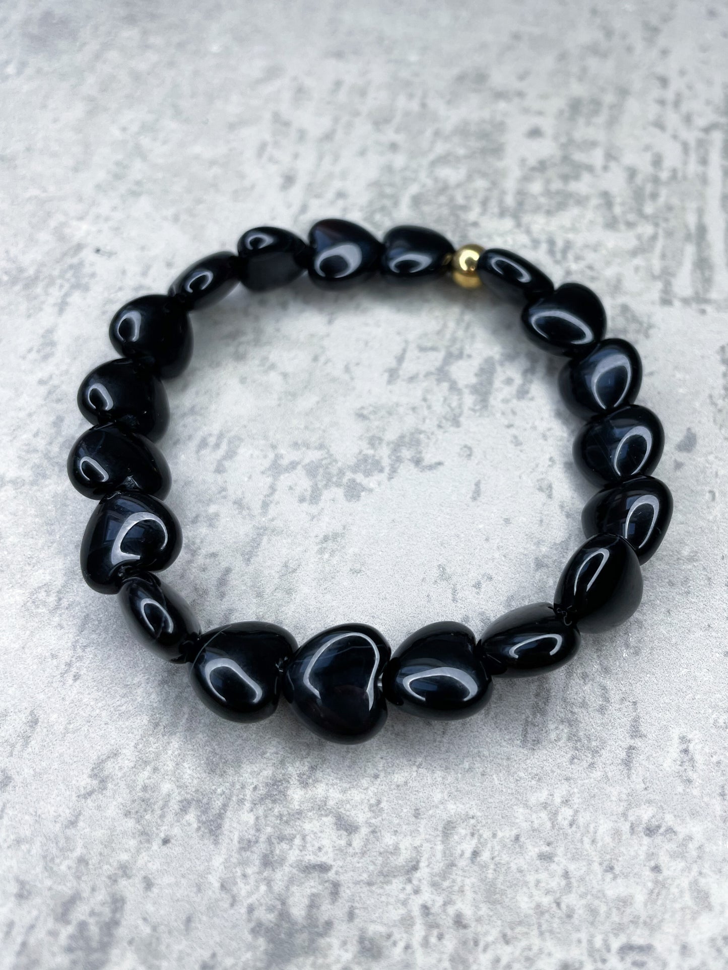 Healing Stone Bracelet, "Onyx Hearts”