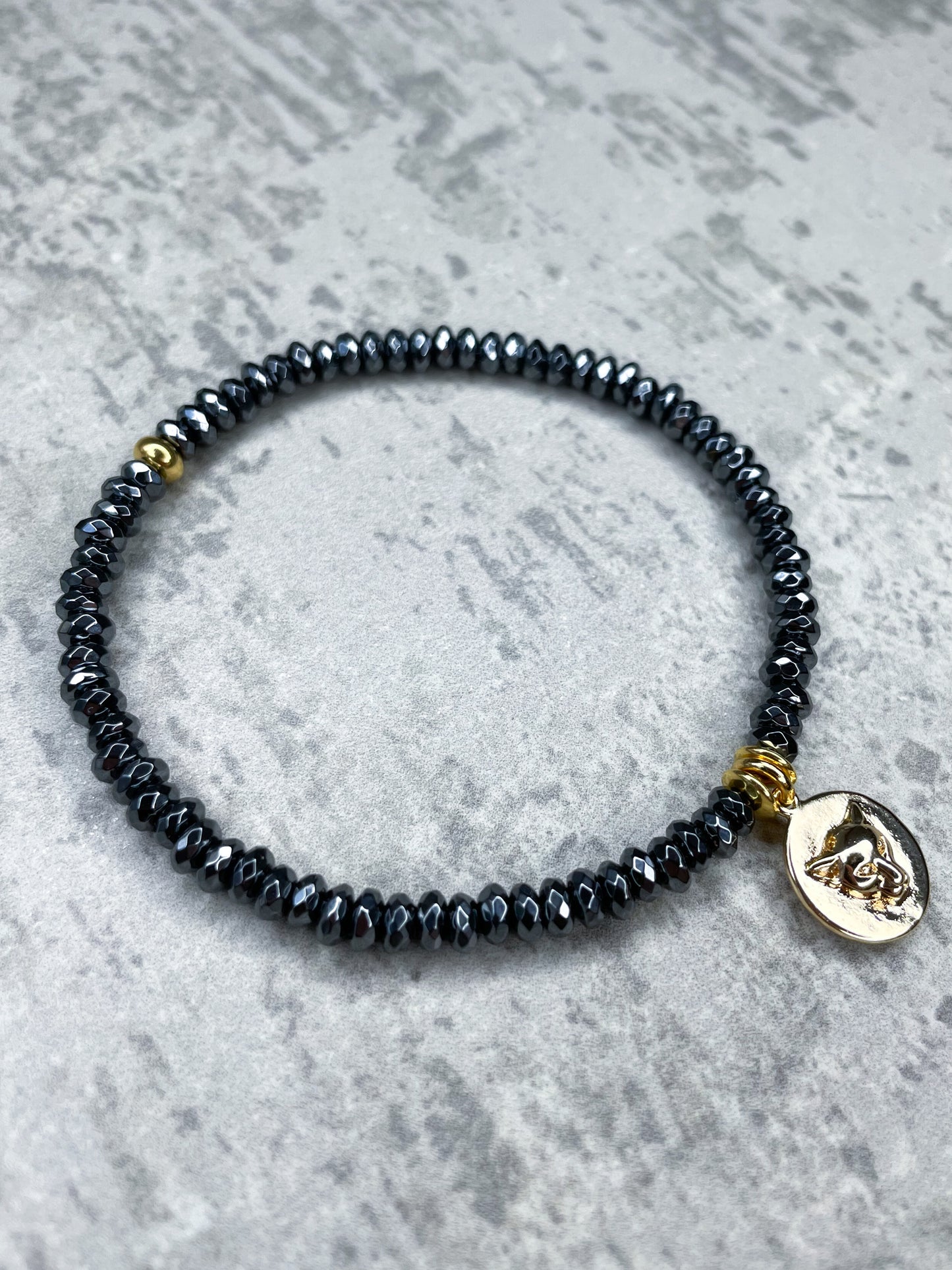 Healing Stone Bracelet, "Hematite & Panther”