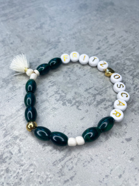 Personalized Malachite Bracelet with Heart & Tassel