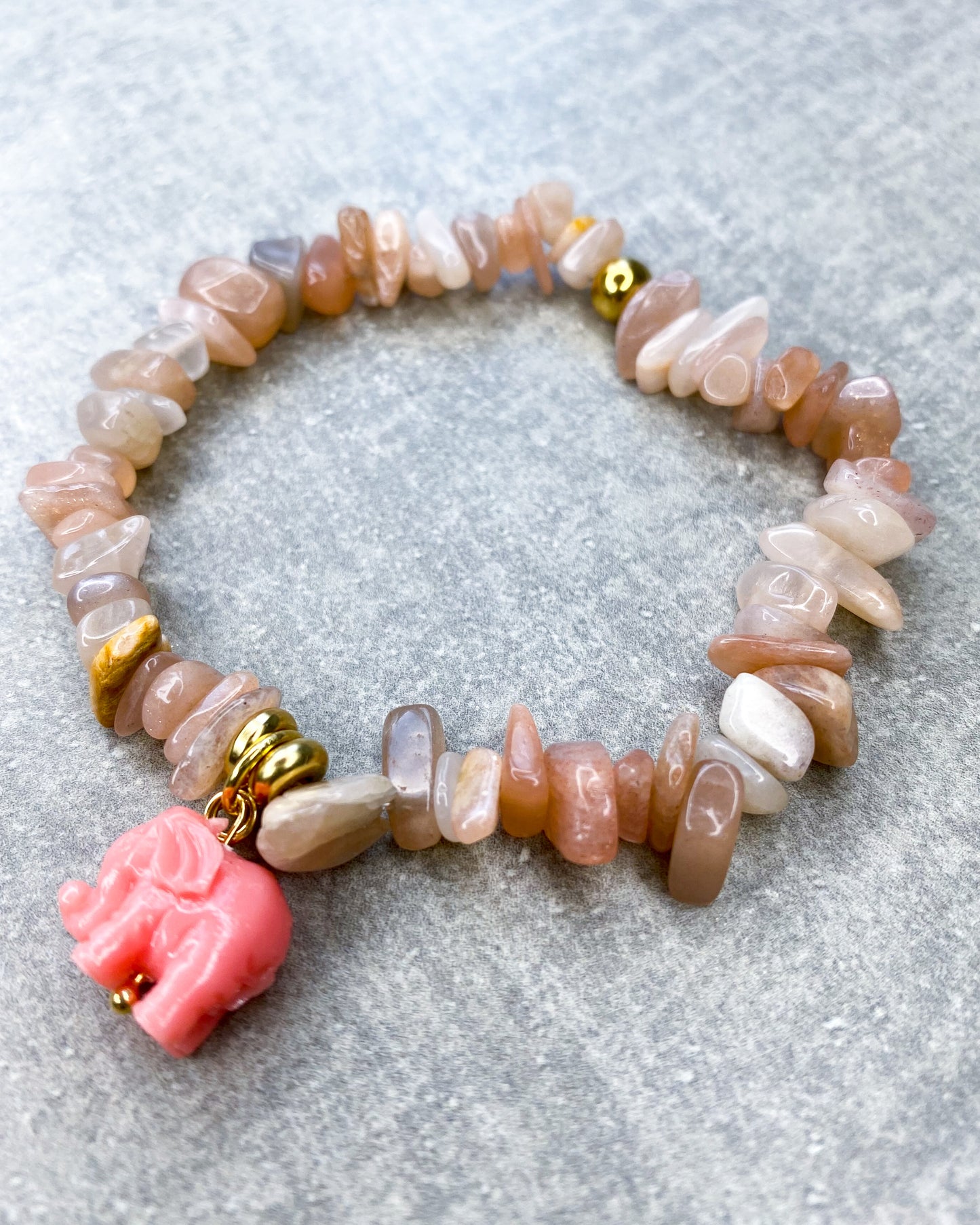 Healing Stone Bracelet "Sunstone & Elephant"